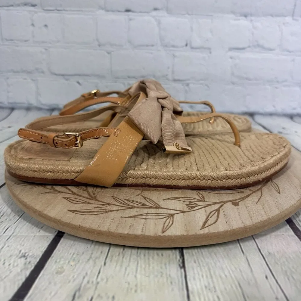 Tory Burch Bow Thong Sandals Women 11 Espadrille Jute Resort Coastal Boho